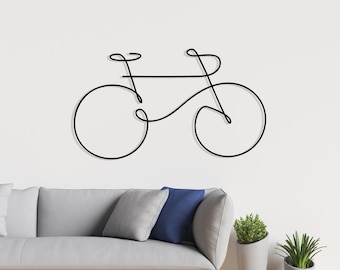 One Line Bicycle Metal Wall Art, Minimalist Cycling Silhouette, Sport Decor