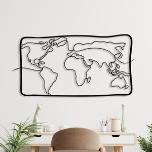 Art mural moderne en métal, carte du monde, décoration de voyage minimaliste, décoration d'intérieur en métal pour salon, cadeau d'anniversaire unique, art mural en métal pour porche