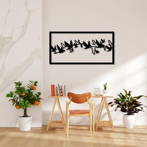 Flying Birds Metal Wall Art for Modern Nature Decor, Minimalist Black Bird Wall Sculpture for Living Room or Bedroom Accent