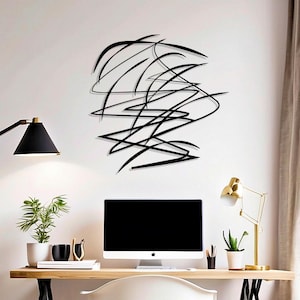 Black Abstract Metal Wall Art - Geometric Modern Decor - Unique Birthday Gift