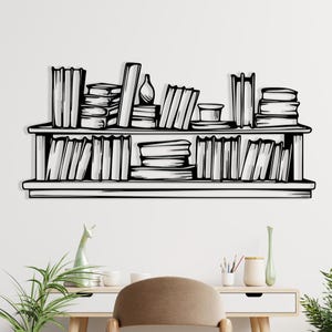Bookshelf Metal Wall Art, Book Lover Gift, Laser-Cut Steel Sculpture