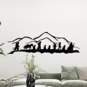 Fellowship of the Ring Metal Wall Art Decor, Fantasy Sword Silhouette Wall Hanging for Movie Lovers and Nerd Room Aesthetic, Christmas Gift