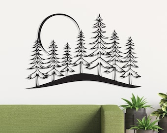 Pine Tree Forest Metal Wall Art, Rustic Cabin Decor, Unique Birthday Gift