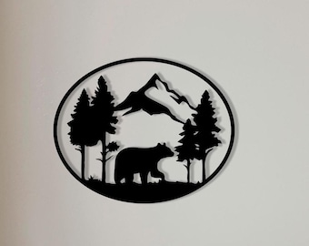 Bear Metal Wall Art, Rustic Cabin Decor, Wildlife Silhouette