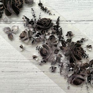Cinta PET Rose Noir: Cinta PET floral negra, suministros para manualidades y material efímero