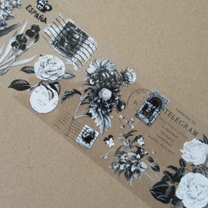 Petal Ponder PET Tape: Black and White Floral PET tape, Craft supplies and Ephemera