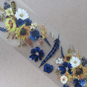 Sunflowers and Navy PET Tape: Floral PET Tape, Craft supplies and Ephemera