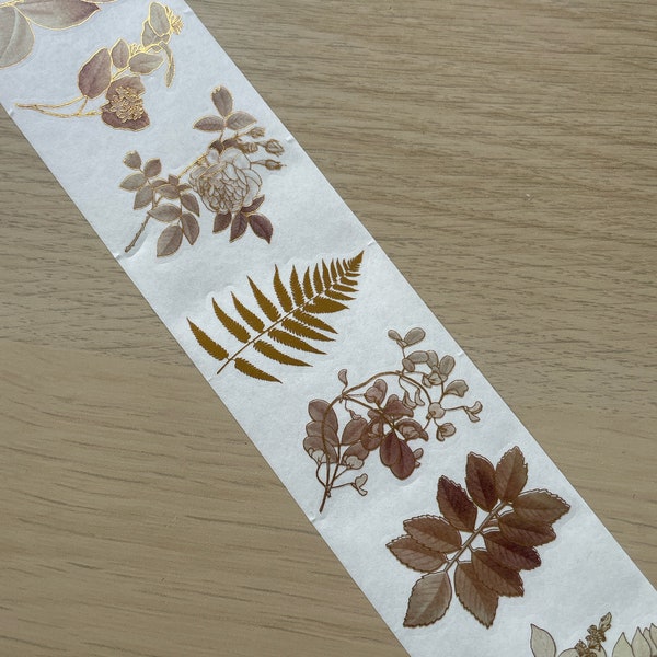 Vintage Botanicals Washi Tape stickers, gold edged washi tape, leaves washi tape