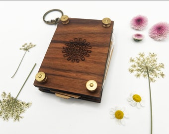 Flower Press Keychain | Various Designs | Solid Wood | Solid Brass | Environmentally Friendly Oil | Herbs/Plants/Nature