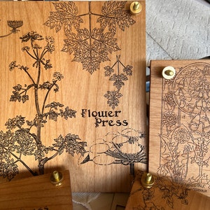 Heirloom Flower Press | Engraved Solid Wood & Brass Hardware | Various Art Nouveau Designs | For Herbs, Flowers, Plants | Personalized Gift