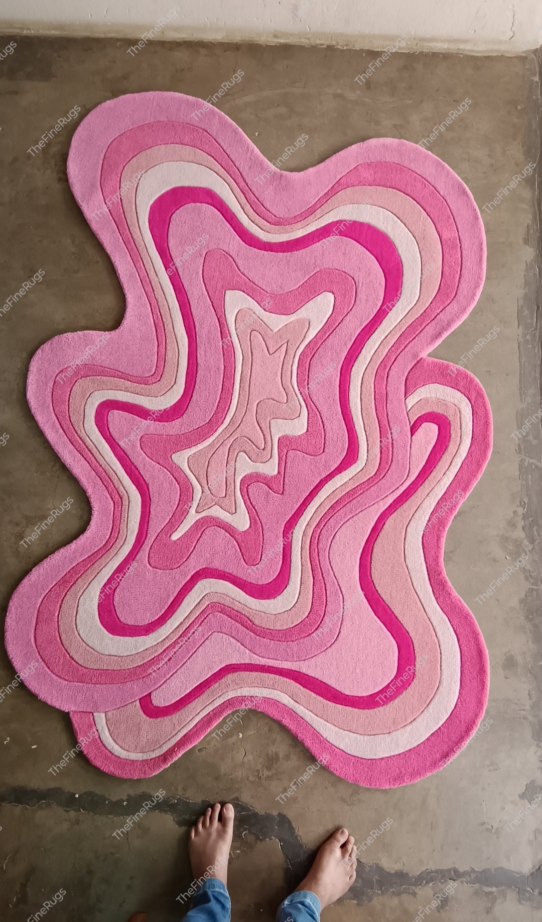New Pink Irregular Shaped Hand-tufted Rug, 100% New Zealand Wool ...