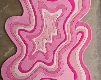 Tapete novo rosa de formato irregular, tufado à mão, 100% lã da Nova Zelândia, tapete artesanal, tapete exclusivo, tapete perfeito para presente, tapete decorativo para casa.