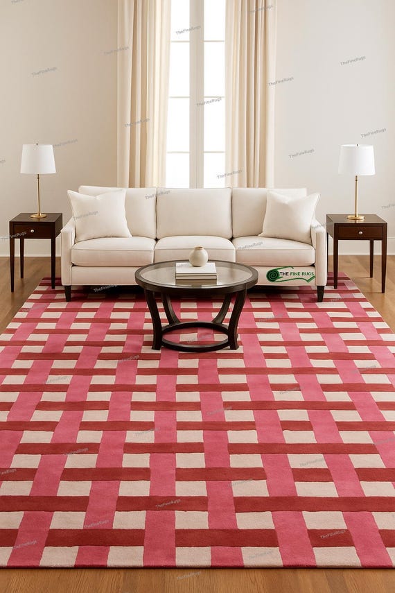 ウール製 赤い幾何学模様ラグ 手織りウールラグ | 赤い幾何学模様の部族