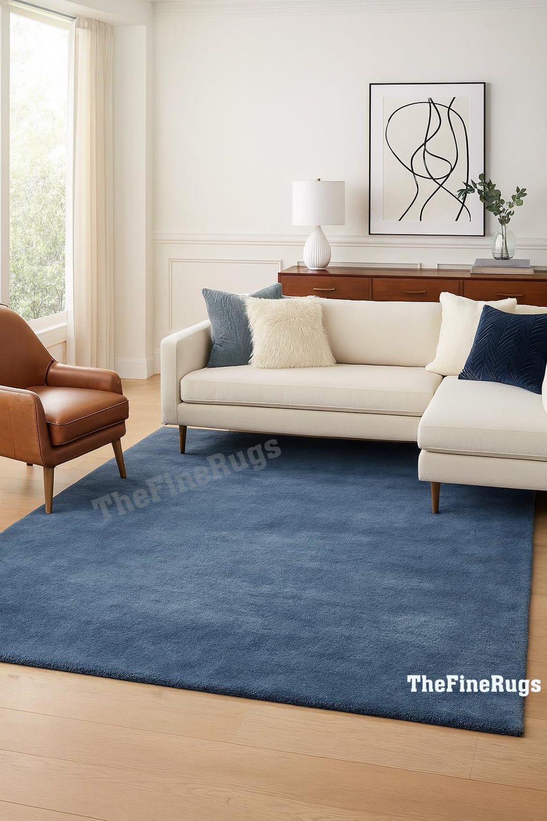 Blue Hand Tufted Wool Area Rug | Modern Solid Custom Rug for Living ...
