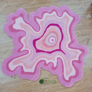 Pink Psychedelic Rug, Irregular Shaped Rug, 100% New Zealand Wool Rug, Pink Area Rug, Beautiful Throw Rug, Decorative Rug, Rug For Gift