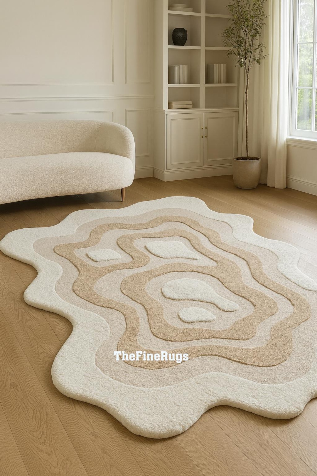 Irregular Pattern Rug Irregular Shape Wool Rug | Neutral Layered Carpet | Handcrafted Modern ...