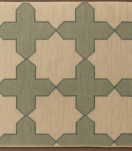 幾何学模様の手織りウールラグ | スカイブルー＆ベージュの