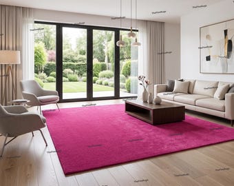 Hot Pink Hand-Tufted Wool Rug | 100% Wool Magenta Area Rug for Living Room & Bedroom | Modern Solid Carpet | Luxury Handmade Rug