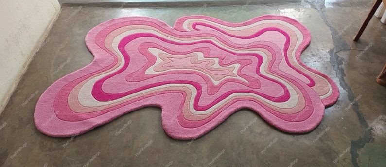 New Pink Irregular Shaped Hand-tufted Rug, 100% New Zealand Wool ...