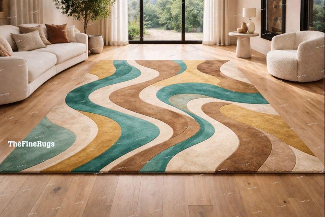 Hand Tufted Wool Abstract Wave Rug, Modern Living Room Carpet - Etsy