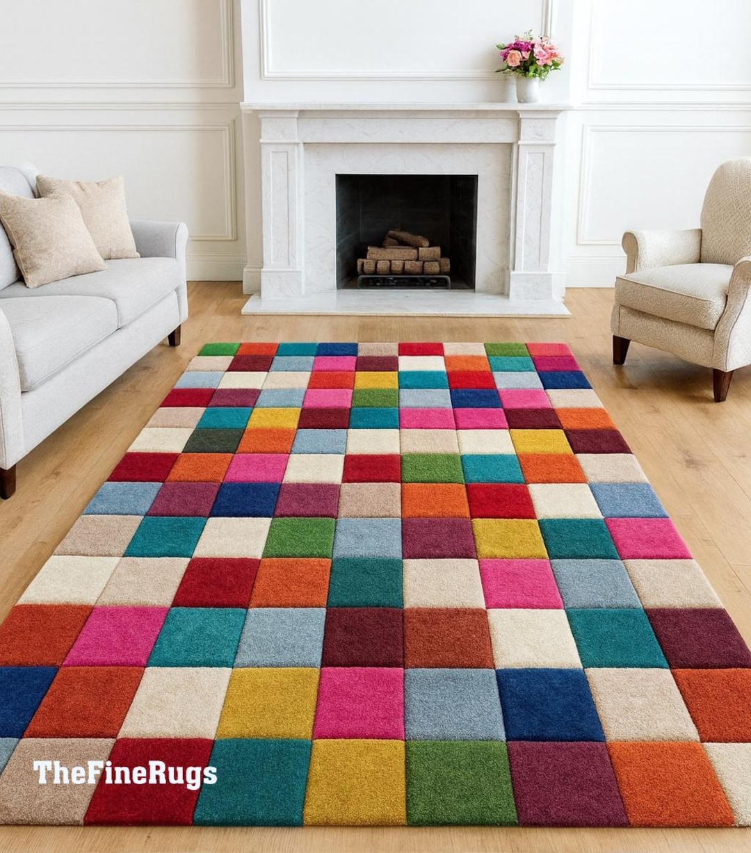 Multicolour Wool Rug Multicolor Block Wool Rug | Hand-tufted Geometric Square Carpet ...