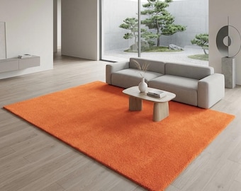 Alfombra de lana naranja lisa / Alfombra moderna minimalista tejida a mano / Alfombra de lana premium hecha a mano para sala de estar, dormitorio y recibidor