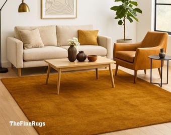 Ochre Wool Rug | Hand Tufted 100% Wool Modern Carpet | Handmade Minimalist Area Rug for Living Room