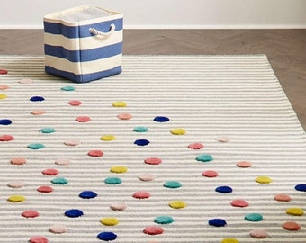 Multi colour balls Hand Tufted Rug Made of 100% Wool |Handmade Area Rug For Home, Living Room Rug, Bed Room Rug, Kids Room Rug