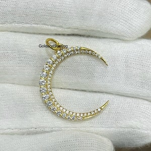 925 Silver Gold Diamond Gemstone Crescent Half Moon Pendant, Gold Diamond Half Moon Pendant, Diamond Half Moon Pendant, Handmade Jewelry