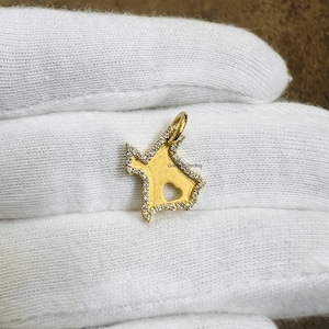 14k Solid Gold Texas Flagge Diamant Anhänger, schöne TEXAS Gelbgold Diamant Charm Halskette, Texas Anhänger, Texas Charm, handgemachter Schmuck
