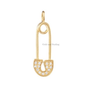925 Silber & 14k Solid Gold Diamant Sicherheitsnadel Anhänger, 925 Silber Büroklammer Schmuck, Paperclip Pin Anhänger, Sicherheitsnadel Diamant Anhänger.