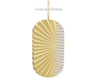 2 Carat Pink Ruby & Simulated Diamond Dog Tag Pendant - 14K Two Tone Gold Over Sterling Silver