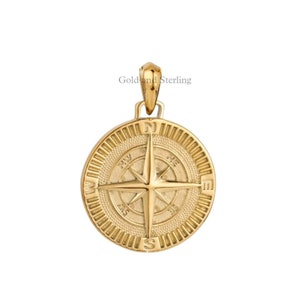 14k Solid Gold Beautiful Compass Pendant, 14k Gold Compass Necklace, Handmade pendant, Coin Pendant, Travel Necklace, Handmade Compass Gift