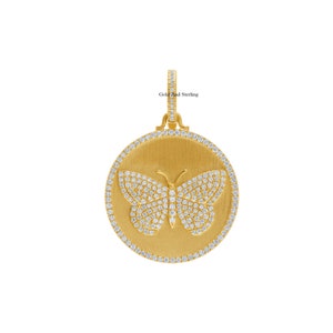 925 Silver & 14k Solid Gold Diamond Butterfly Medallion Charm Pendant, Silver Beautiful Handmade Diamonds Pendant, Good Luck Charm for Women