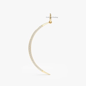 925 Silver & 14k Solid Gold Diamond Crescent Half Moon Pendant, 925 Silver Diamonds Half Moon Pendant, crescent moon pendants, celestial.