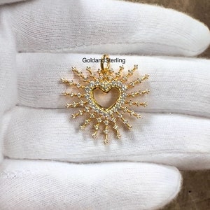 925 zilveren gouden hart SunBurst-ketting, zilveren hart Sunburst-hanger, handgemaakte hartketting, cadeau voor moeder, Love Heart Charms-ketting