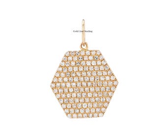925er Silber & 14k Gold Achteck Diamant Baguette Charm Anhänger, Hexagon Diamant Geometrischer Charm Anhänger, Handgemachter Anhänger Schmuck, Geschenke