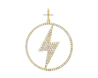 Collar de rayo con diamantes en plata 925 y oro de 14k, colgante de rayo, dije de rayo, dije de relámpago
