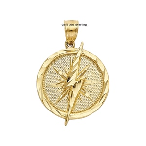 925 Silver & 14k Solid Gold Thunderbolt Pendant for Men and Women, Silver Lightning Bolt Medallion Charm, Thunderbolt Flash Necklace, Gifts.