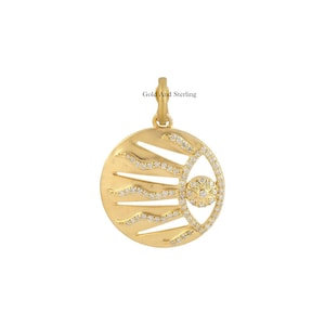 925 Silver & 14k Solid Gold Ray of Sunshine Charm Pendant Necklace, Beautiful Celestial Necklace Pendant, handmade jewelry, Sun Ray Pendant.