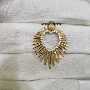 925 zilveren gouden hart SunBurst-ketting, zilveren hart Sunburst-hanger, handgemaakte hartketting, cadeau voor moeder, Love Heart Charms-ketting