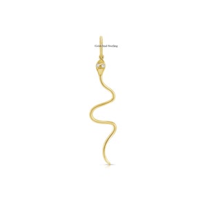 925 Silver & 14k Solid Gold Diamond Snake Charm Pendant, 925 Silver Snake Charm, Snake Necklace, Handmade Jewelry,Dainty Snake Gold Necklace