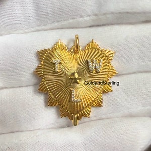 925 Silber Gold Initial Pave Herz Charm, schöner Diamant Herz Anhänger, Brief Herz Charms, Geschenk für Liebe, Gold Pave Brief Herz Charm