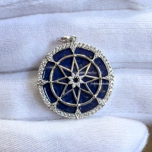 Silver & 14K Solid Gold Sunburst Star Diamond Lapis Lazuli Crescent and Star Pendant, Beautiful Diamonds Pendant, 925 star charm pendants