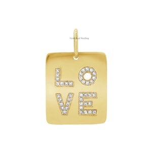 14k Solid Gold Love Dog tag Diamond Pendant, Beautiful 14k Gold Love Necklace, Couples Gifts, Valentine&#39;s Gifts, Gift For Wife, Mother&#39;s day