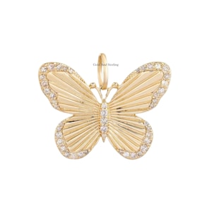 925 Silver & 14k Solid Gold Designer Butterfly Charms Pendant, Beautiful Butterfly Diamond Charm Necklace, Gold Butterfly handmade Jewelry