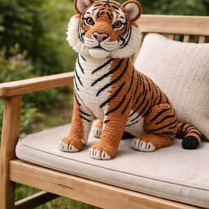 Realistic Sitting Tiger Crochet Pattern PDF Bundle, Large Display Plush, US Terms
