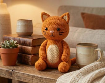 Orange Knit Cat Plush Sewing Pattern, Beginner Friendly (PDF Download)