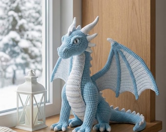 Armored Ice Dragon Crochet Pattern, Poseable Wings, Amigurumi PDF (Advanced)