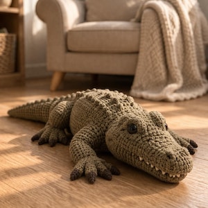 Realistic Crocodile Knitting Pattern, Floor Resting Plush Toy PDF, Large Reptile Decor